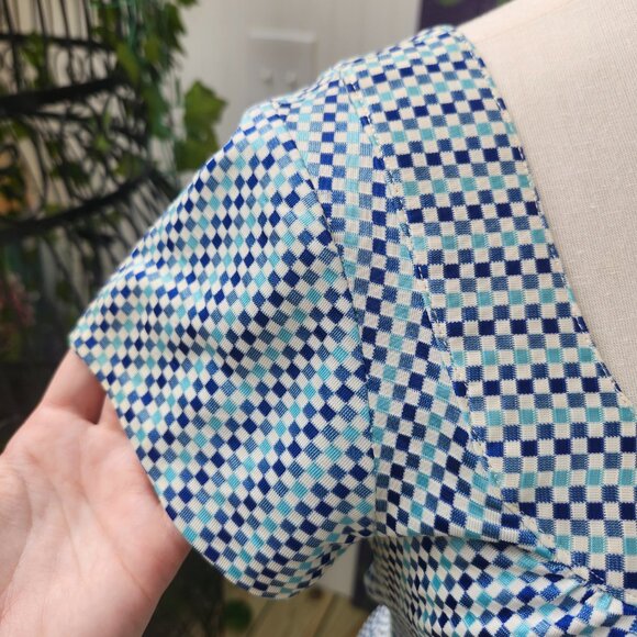 Mary Dress / Vintage 1950's Blue & White Checkered Nylon Midi Dress AS IS - Picture 6 of 17